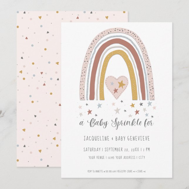 Muted Rainbow Dusty Pink Blue Gold Baby Shower Inv Invitation (Front/Back)