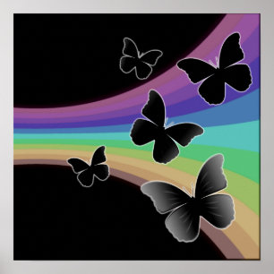 Muted Rainbow On Black - Butterflies Poster