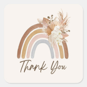 Muted Rainbow Pompass Grass Thank You Stickers