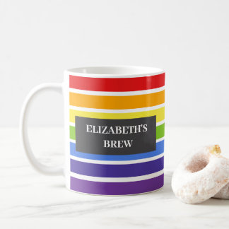Muted Rainbow Striped Custom Name's Brew Coffee Mug