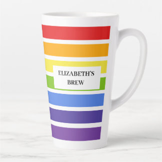 Muted Rainbow Striped Custom Name's Brew Latte Mug