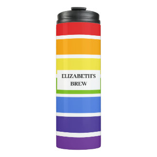 Muted Rainbow Striped Custom Name's Brew Thermal Tumbler