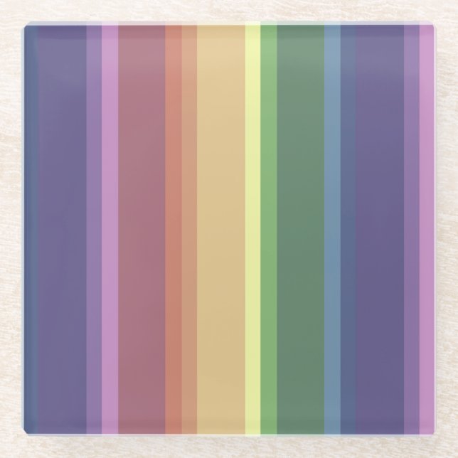 Muted rainbow stripes glass coaster (Front)