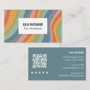 Muted Rainbow Stripes QR Code Social Media Chic Business Card