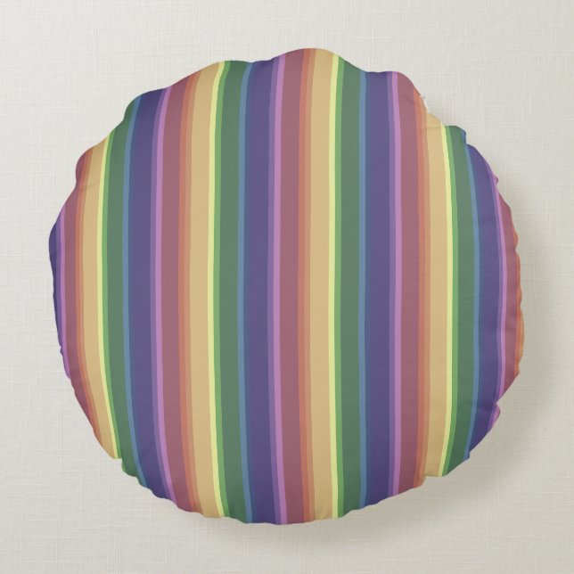 Muted rainbow stripes round cushion (Back)