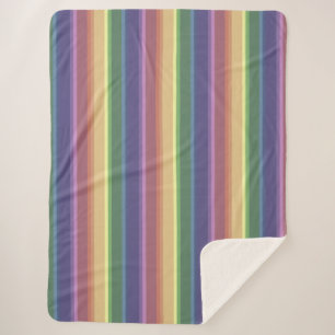 Muted rainbow stripes sherpa blanket