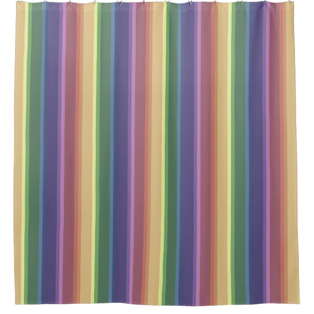 Muted rainbow stripes shower curtain (Front)