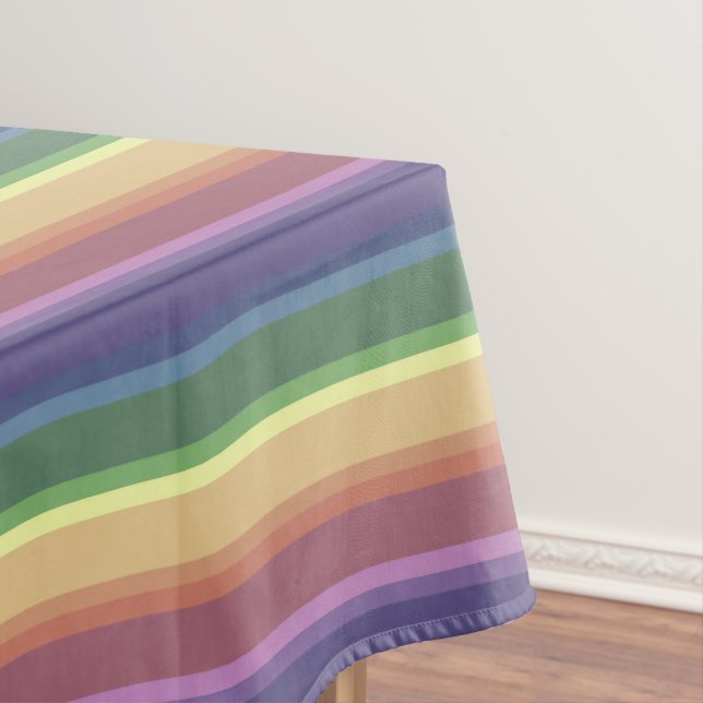 Muted rainbow stripes tablecloth (In Situ)