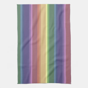 Muted rainbow stripes tea towel