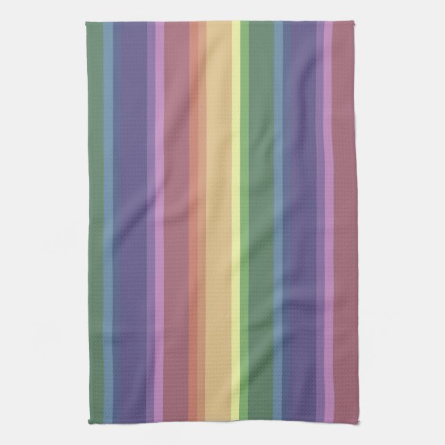 Muted rainbow stripes tea towel (Vertical)