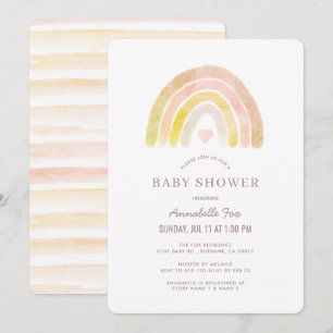 Muted Rainbow Watercolor Pink Girl Baby Shower Invitation