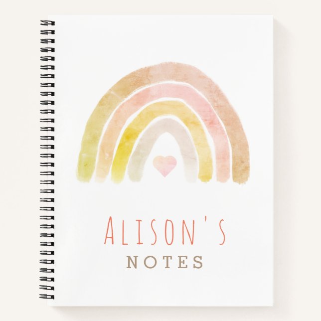 Muted Rainbow Watercolor White Notebook (Front)
