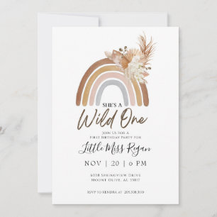 Muted Rainbow WILD ONE First Birthday Invitation