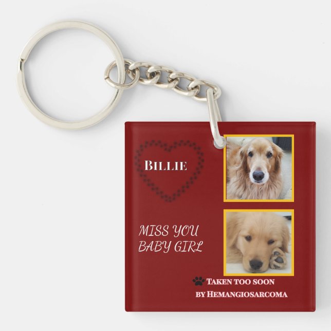 Muted Red Heartflet Pet Keepsake Key Ring (Front)
