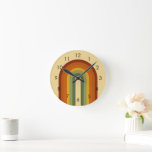 Muted Retro Groovy Layered Rainbow Aesthetic Round Clock<br><div class="desc">Retro rainbow design. Rainbow layers in muted colours,  orange,  red and green. Groovy retro rainbow gifts,  home decor.</div>