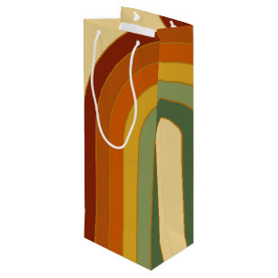Muted Retro Groovy Layered Rainbow Aesthetic  Wine Gift Bag