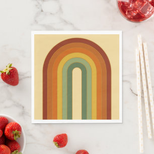 Muted Retro Groovy Layered Rainbow Luncheon Napkin