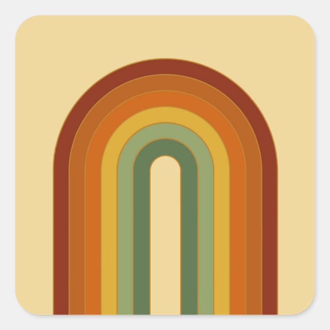 Muted Retro Groovy Layered Rainbow  Square Sticker (Front)