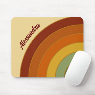 Muted Retro Layered Groovy Rainbow Name   Mouse Mat
