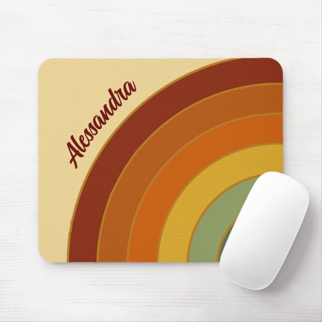 Muted Retro Layered Groovy Rainbow Name   Mouse Mat (With Mouse)