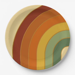 Muted Retro Layered Groovy Rainbow   Paper Plate
