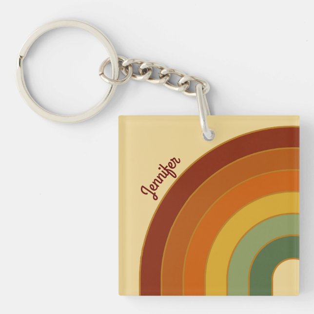 Muted Retro Layered Groovy Rainbow Square  Key Ring (Front)