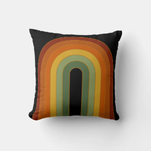 Muted Retro Rainbow Black Cushion