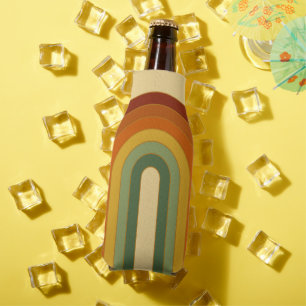 Muted Retro Seventies Groovy Layered Rainbow Bottle Cooler
