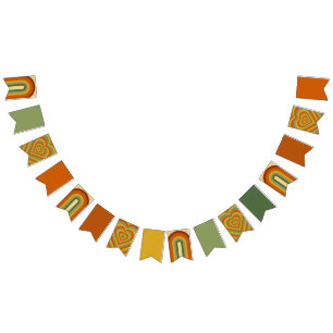 Muted Retro Seventies Groovy Rainbow Heart Bunting