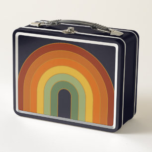 Muted Retro Seventies Rainbow Black Metal Lunch Box