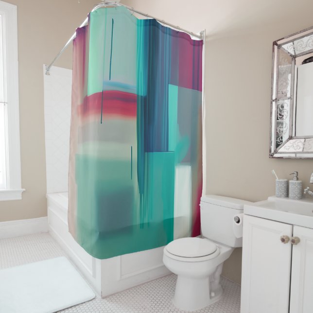 Muted retro tones abstract shower curtain (In Situ)