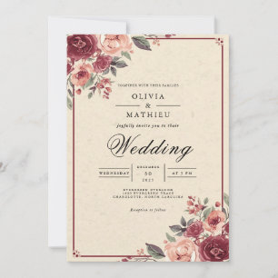 Muted Rose Botanical Flourish Wedding Invitation