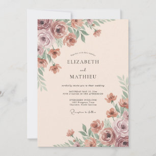 Muted Rose Floral Watercolor Wedding Invitation