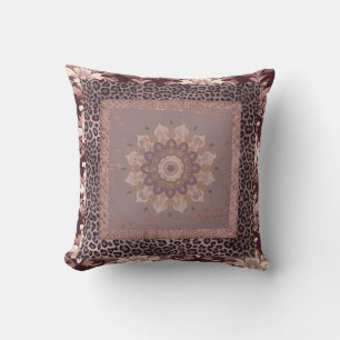 Muted rose mocha mousse damask cushion