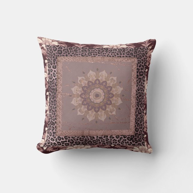 Muted rose mocha mousse damask cushion (Front)