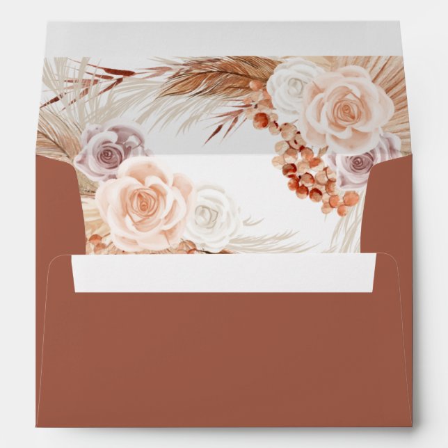 Muted Rose Pampas Terracotta Boho Wedding Envelope (Back (Bottom))
