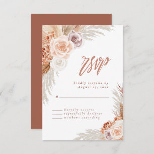 Muted Rose Pampas Terracotta Boho Wedding RSVP Card