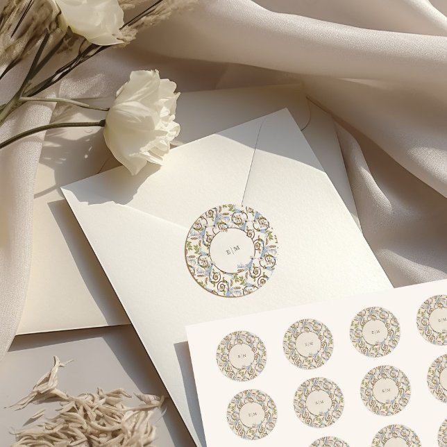 Muted Royal Victorian Elegant Floral Wedding Classic Round Sticker (Creator Uploaded)