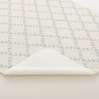 Muted Sage Floral Trellis Block Print Pattern Sherpa Blanket
