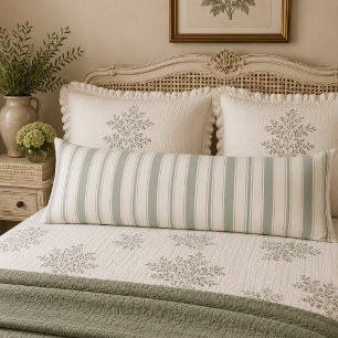 Muted Sage French Country Stripes Vintage Rustic Body Cushion
