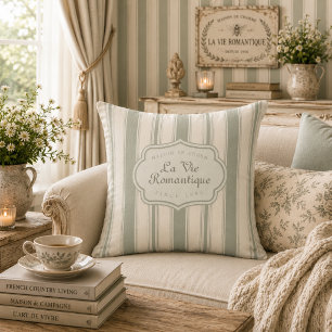 Muted Sage French Country Stripes Vintage Rustic Cushion