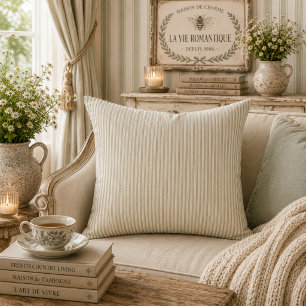 Muted Sage French Country Stripes Vintage Rustic Cushion