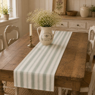 Muted Sage French Country Stripes Vintage Rustic Medium Table Runner