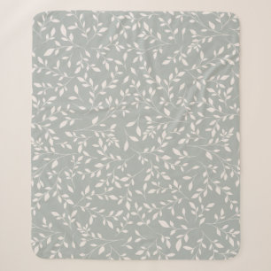 Muted Sage Green and Cream Botanical Vine Pattern Sherpa Blanket