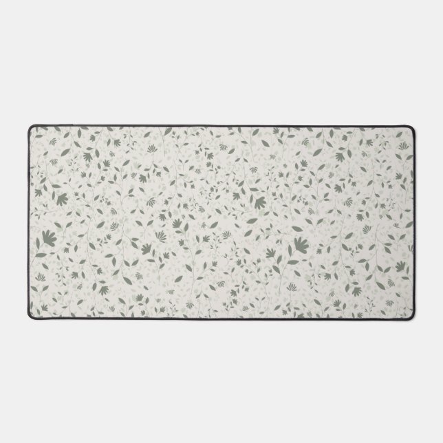 Muted Sage Green Floral Botanical Pattern on Light Desk Mat (Front)