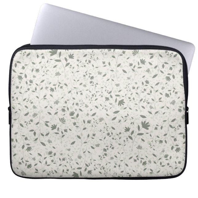 Muted Sage Green Floral Botanical Pattern on Light Laptop Sleeve (Front)