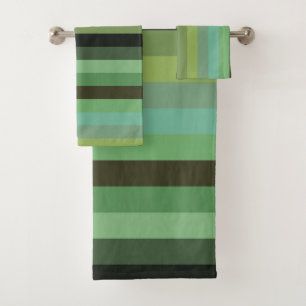 Muted Sage & Olive Green Stripes Bath Towel Set