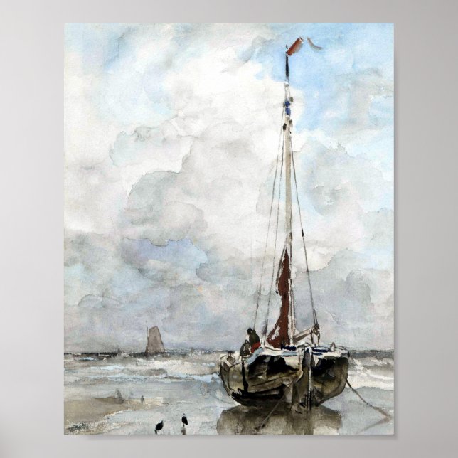 Muted Sailboat Watercolor Painting Poster (Front)