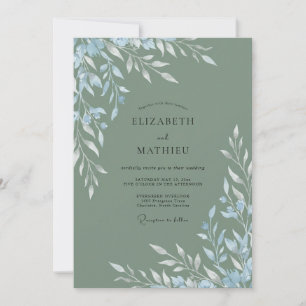 Muted Seafoam Leafy Wedding Invitation