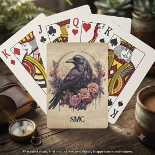 Muted Sepia Vintage Gothic Floral Raven Playing Cards